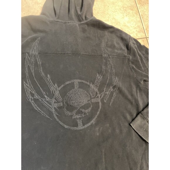 Harley Davidson Hoodie Mens XXL 2XL Black Thermal Waffle Knit Full Zip Skull - Picture 2 of 11